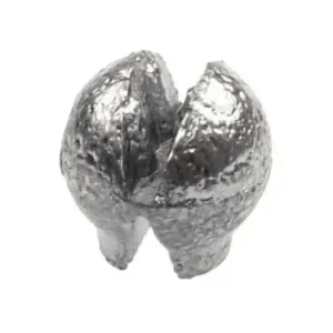 A silver piece of metal with an open shell.