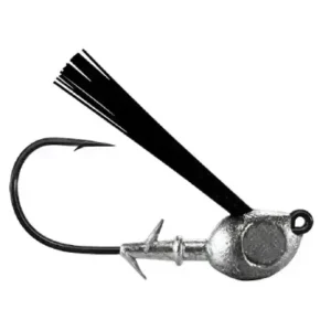 A black and silver hook with a fish on it.
