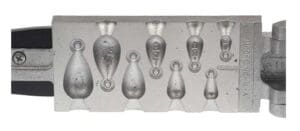 Lead fishing weights mold with various sizes.
