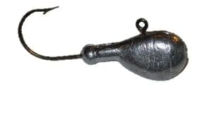 A metal fishing hook with a fish on it.
