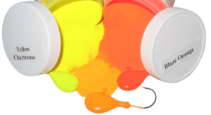 Bright paints and a fishing lure.