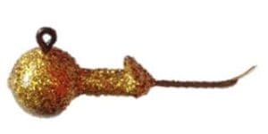 A gold and brown bow with a white background
