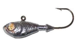 A close up of a fish hook with a fish